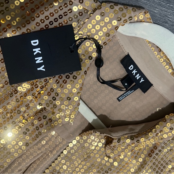 NWT DKNY gold sequin button down dress size M - Picture 2 of 2